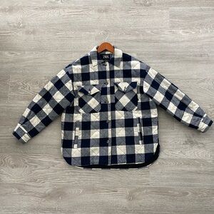 Zara Navy and Cream Checkered Jacket